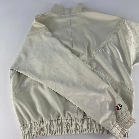 Champion Satin Off White Womens Full Zip Size M Lurex Bomber Track Retro Jacket - Picture 9 of 12
